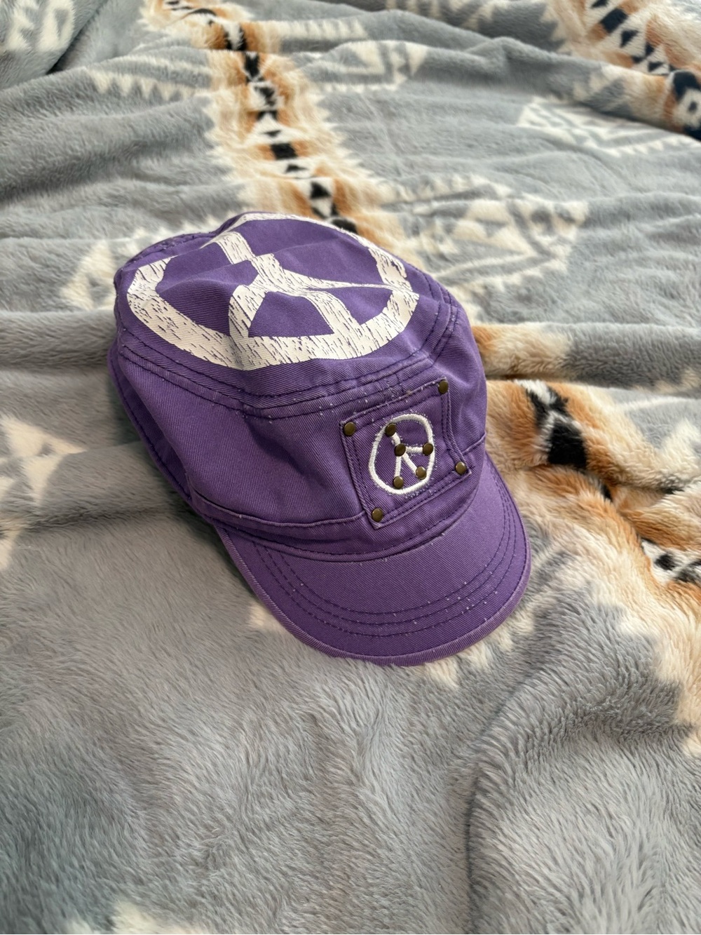 Kids Purple Peace Sign Cadet Hat - Casual Everyday Cap